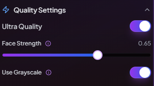 Ultra Quality and Face Strength settings